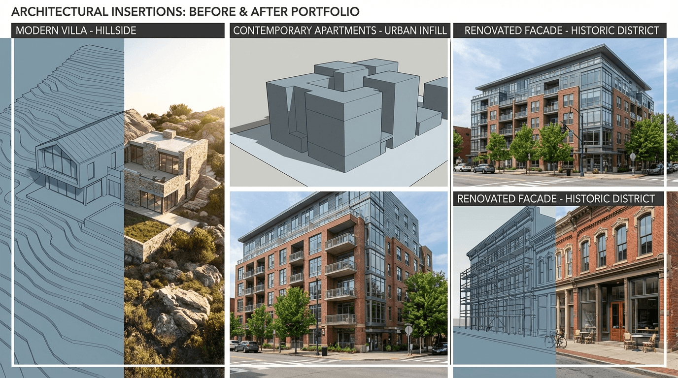 Exemples d'insertions architecturales — avant/apres