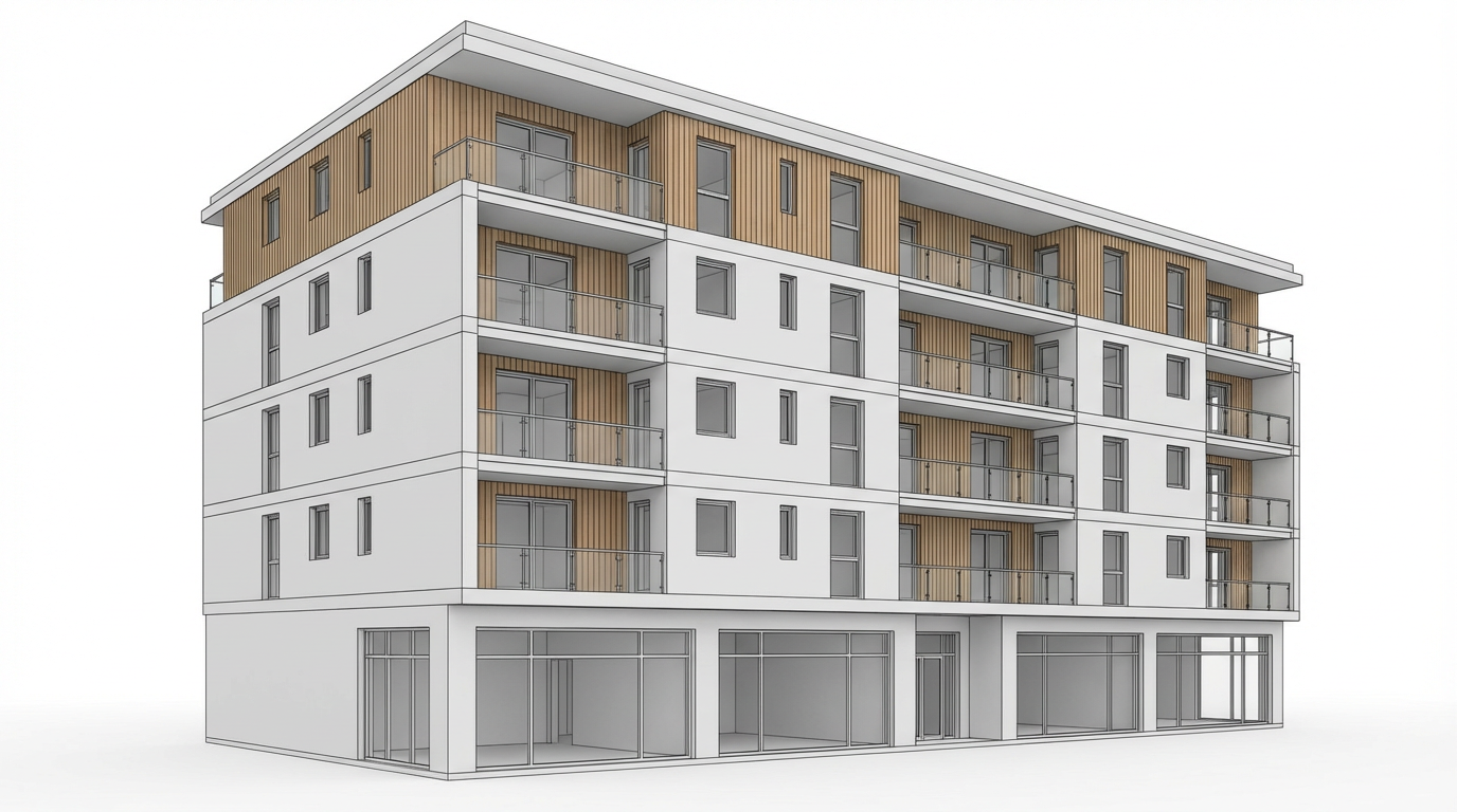 Rendu 3D brut - immeuble collectif